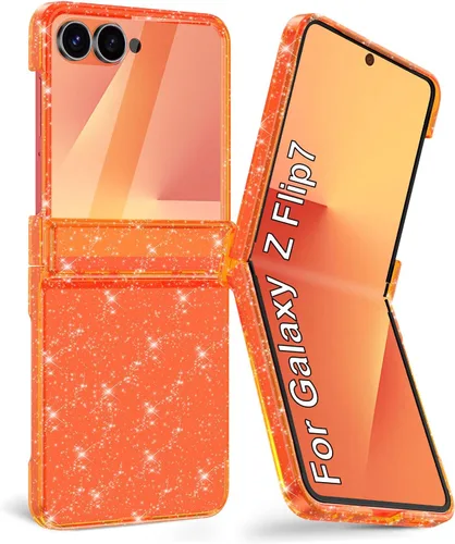 Vista 17 de Btscase Funda para Samsung Galaxy Z Flip 6, protector de pantalla frontal integrado, patrón de mármol dorado con purpurina de policarbonato duro