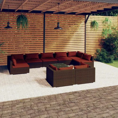 Vista 69 de Sofá de 3 plazas con cojines de ratán de poliéster marrón, juego de muebles de patio al aire libre con 3 sofás centrales para patio trasero, jardín