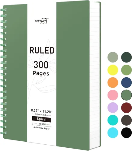 Vista 34 de RETTACY - Cuaderno en espiral grande A4, 300 páginas rayadas, 8.2 x 11.2 pulgadas, para escuela, trabajo, escritura, papel grueso de 3.53 oz/m²