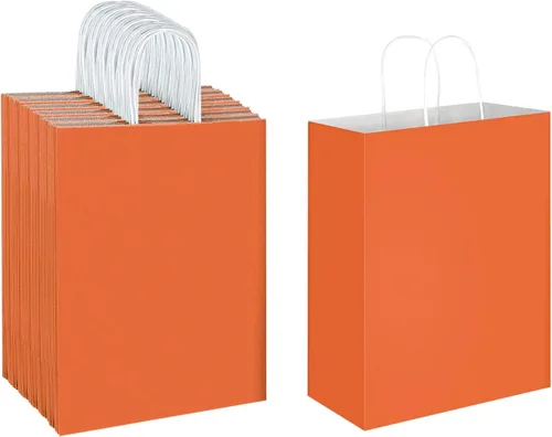Vista 10 de Oikss - Paquete de 50 bolsas de papel kraft marrón natural con asas, tamaño grande, 10x5x13, para regalos de cumpleaños, compras al por menor