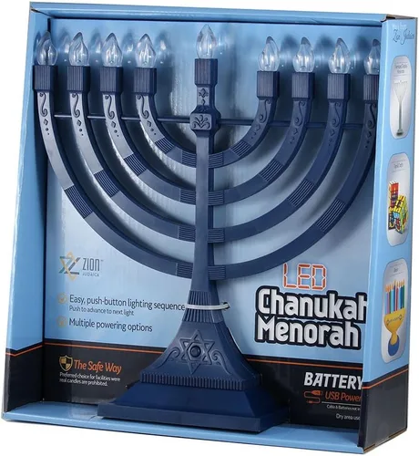 Vista 6 de Menorá eléctrica con luces LED, de Zion Judaica, funciona con batería o USB