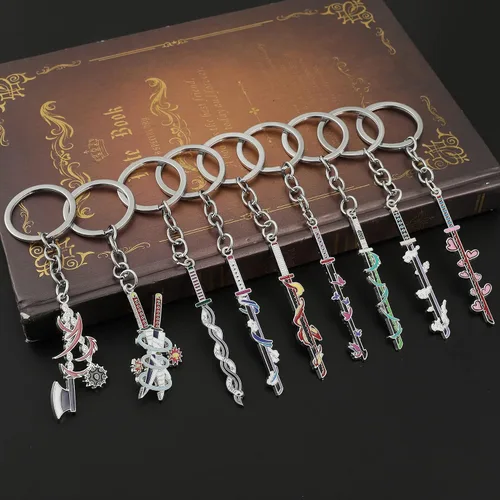 Vista 7 de YURAOER Juego de llaveros de anime Slayer Figuras de dibujos animados 9 Hashiras Mini Katana llaveros esmaltados para hombres y mujeres
