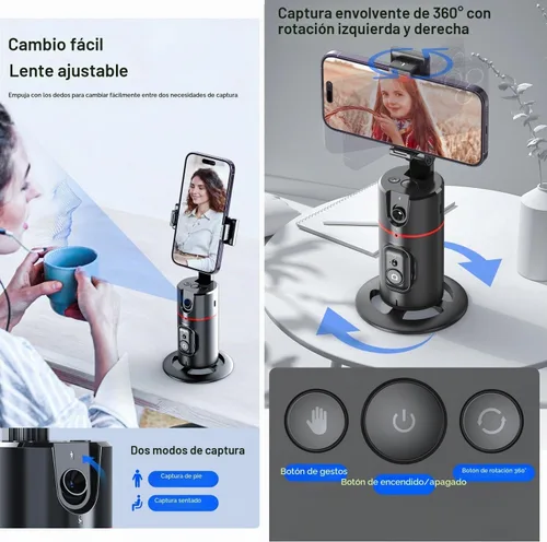Vista 3 de Trípode de seguimiento facial automático con rotación de 360°, soporte de teléfono de seguimiento automático con control remoto, soporte de teléfono