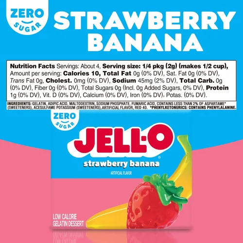 Vista 7 de Jell-O Postre de gelatina sin azúcar, plátano fresa (paquete de 4)