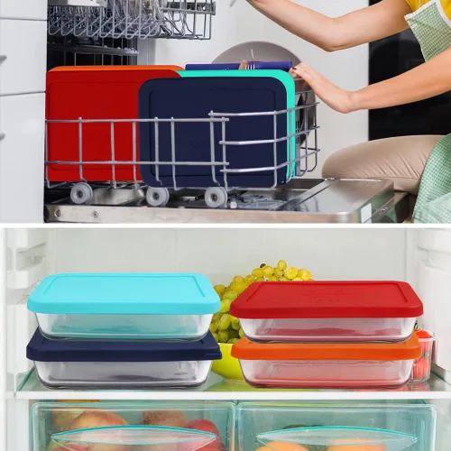 Vista 6 de Sophico Tapa de almacenamiento rectangular de silicona para 6 tazas de repuesto para cuencos de vidrio Pyrex 7211-PC, recipiente no incluido (MIX)