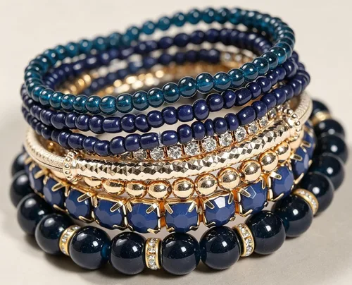 Vista 3 de Pingyongchang - Juego de pulseras apilables de múltiples capas estilo bohemio con cuentas de cristal para mujer, hechas a mano, con cuentas doradas