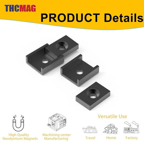 Vista 3 de Imanes rectangulares negros de neodimio de 16 libras con fuerza de tracción de 0.591 x 0.531 x 0.197 in, paquete de 16 con agujero avellanado