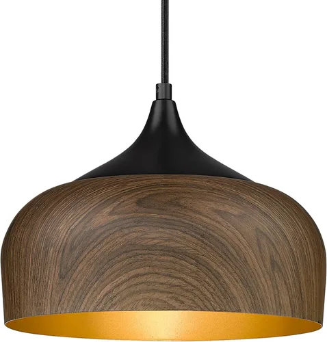Vista 11 de ELYONA Lámpara colgante japonesa moderna de 12 pulgadas para isla de cocina, lámpara colgante de granja con pantalla de metal de grano de madera