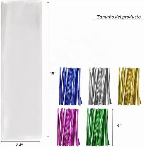 Vista 3 de Tecbeauty - 300 bolsas de celofán de 2.4 x 10 pulgadas, bolsas transparentes para barra de pretzel, 300 unidades 2 x 10 pulgadas