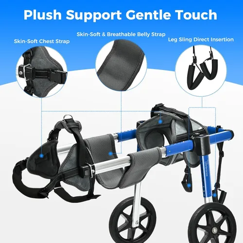 Vista 4 de Silla de ruedas para perros para patas traseras, silla de ruedas ajustable para perro, marco de aluminio con arnés acolchado, ruedas todo terreno