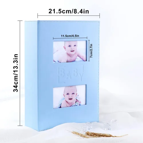 Vista 2 de Ywlake Álbum de fotos para bebé niño 4x6 300 bolsillos, álbum de cuero para baby shower niño bebé, contiene 300 imágenes horizontales, color azul