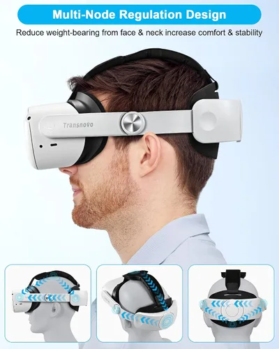 Vista 5 de TRANSNOVO Compatible with Oculus Quest 2 Head Strap, VR Accessory for Meta Quest 2,One-Button Retractable Lightweight Elite Strap,Enhanced Comfort