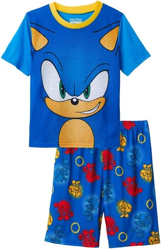 Vista 8 de Sonic The Hedgehog Conjunto de pijama de 2 piezas con pantalones cortos y camisa de dormir para niños Negro/Rojo