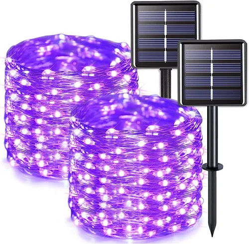 Vista 24 de JMEXSUSS Paquete de 2 luces solares de Navidad impermeables para exteriores, 100 LED de 33 pies, color blanco y multicolor, luces solares de hadas