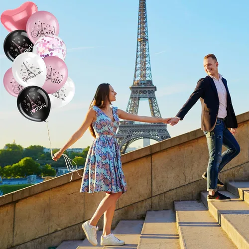 Vista 6 de 45 globos de París Día en París, decoraciones de fiesta de la Torre Eiffel, globos de látex para boda, cumpleaños, despedida de soltera