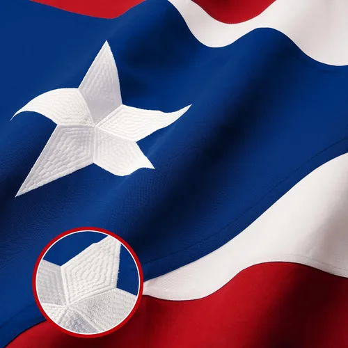 Vista 3 de G128 Bandera de Puerto Rico 2.5 x 4 pies Serie ToughWeave bordado poliéster 300D Diseño bordado, interior/exterior, ojales de latón