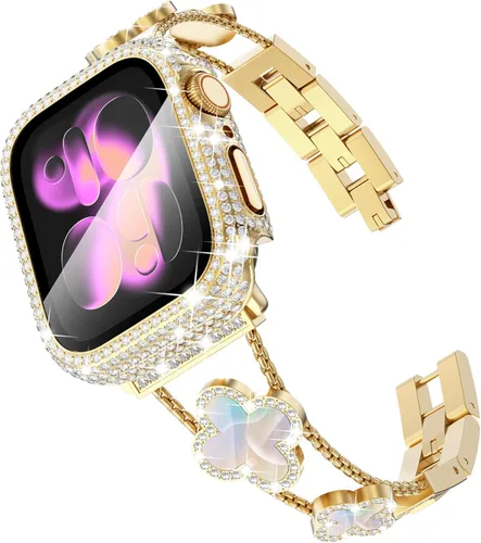 Vista 22 de Surace - Correa compatible con Apple Watch de 1.50 pulgadas para mujer, correa de metal con diamantes de imitación y circón en acero inoxidable