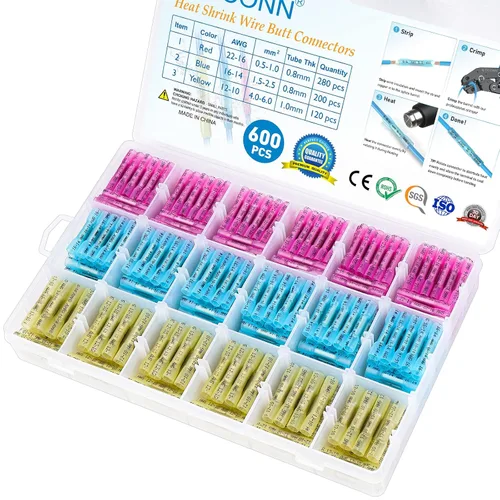 Vista 9 de TICONN Kit de conectores a tope termorretráctiles de 60 piezas, empalme a tope AWG 14 – 12, terminales de crimpado de cables eléctricos marinos