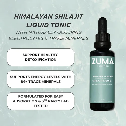 Vista 3 de Zuma Nutrition Tónico líquido Shilajit del Himalaya, vegetariano, hecho con shilajit silvestre y minerales oceánicos, suplemento mineral para apoyo