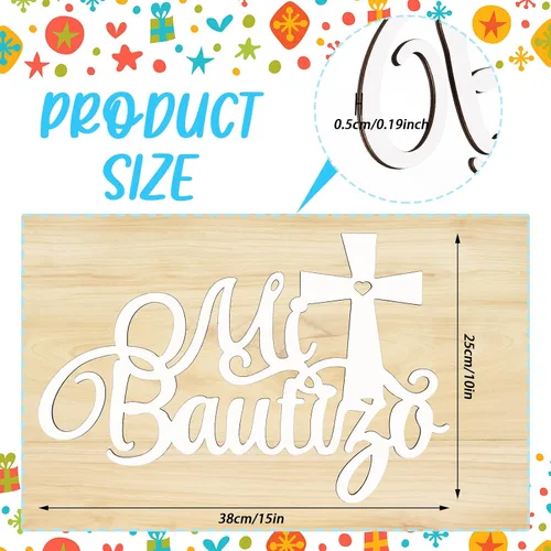 Vista 2 de Bucherry Mi Bautizo - Letrero decorativo para baby shower, decoración de bautizos de madera, decoración de primera comunión, estilo rústico, 15.0 x