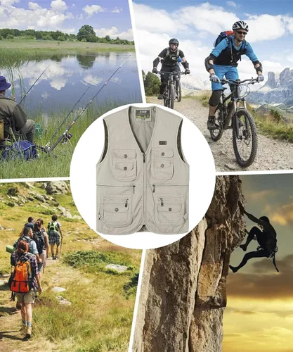 Vista 7 de Chaleco de pesca para hombre con múltiples bolsillos, sin mangas, chaleco de caza, safari, viajes, al aire libre, chaleco casual