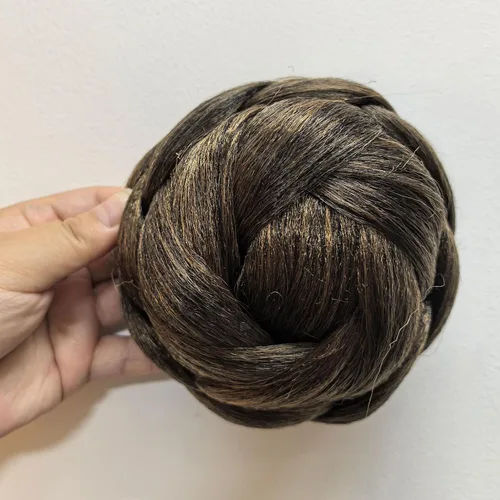 Vista 8 de Moño trenzado mixto de 5 pulgadas de diámetro marrón rojizo y negro, moño trenzado con peines integrados para mujeres, fiestas, bodas, bailes, 2009
