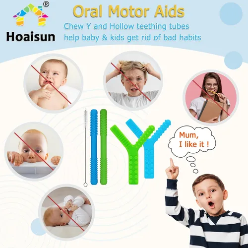 Vista 5 de Juguetes sensoriales masticables para niños autistas, paquete de 4, pajitas de dentición de silicona para autismo, TDAH, SPD, mordeduras
