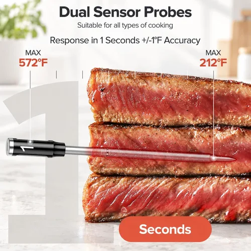 Vista 3 de Smart Wireless Meat Thermometer, 2 Wireless Probes, App Alerts, 360FT