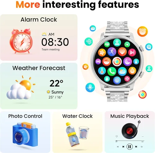Vista 6 de Hwagol Relojes inteligentes para mujer, teléfonos Android compatibles con iPhone (llamada Bluetooth), monitor de ritmo cardíaco y sueño, 100 modos