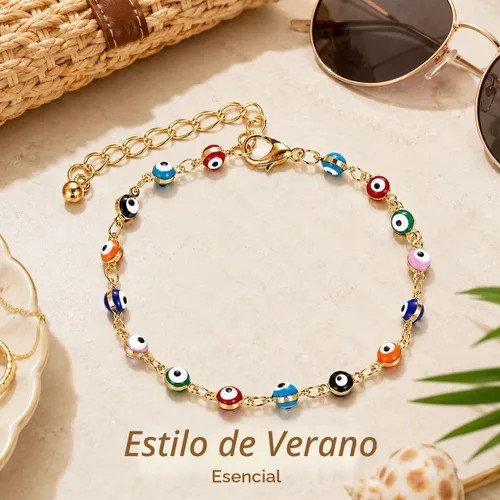 Vista 7 de choice of all Pulseras contra el mal de ojo azul, joyería Ojo Hamsa, delicadas pulseras de eslabones dorados para mujer, protección turca
