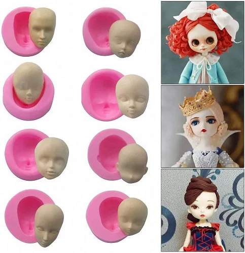 Vista 2 de 8 unids/set 3D bebé cara suave arcilla molde herramientas muñeca cara silicona molde Fondant pastel decoración herramientas chocolate caramelo