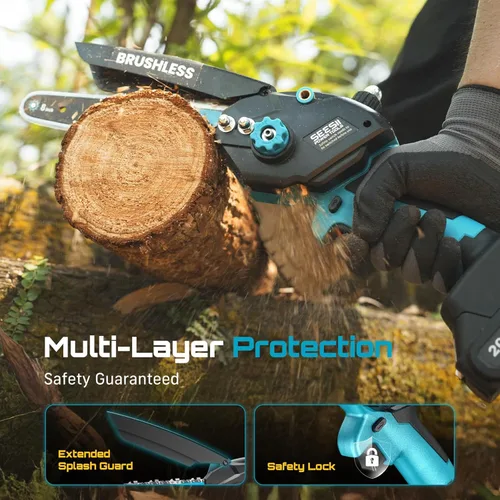 Vista 9 de SEESII Mini motosierra inalámbrica, de 8 pulgadas y 6 pulgadas, motosierra eléctrica con 2 baterías y engrasador automático, motosierra de mano sin