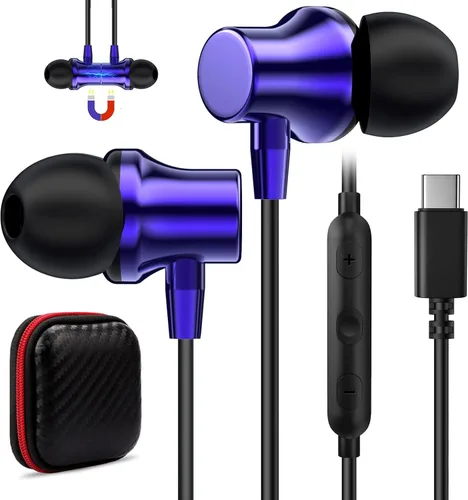 Vista 10 de Auriculares USB C, COOYA Tipo C Auriculares con Cable Magnéticos con Graves y Cancelación de Ruido In-Ear + Micrófono para iPhone 17 16 15 Pro Max