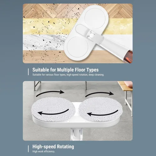 Vista 4 de SUNGOOYUE Trapeador eléctrico inalámbrico, limpiador giratorio recargable por USB con recipiente de agua grande y luz LED para limpieza de suelos