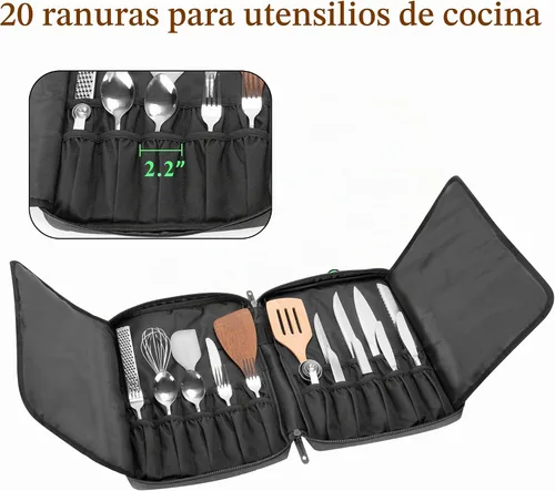 Vista 4 de Samdew - Bolsa de almacenamiento para cuchillos con cerradura y más de 20 ranuras, hasta 17.5 pulgadas, solo bolsa Chef Knife Case for Kitchen
