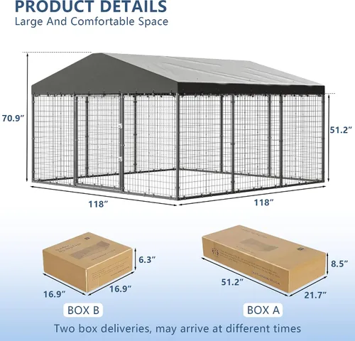 Vista 6 de Perrera grande para perros de 10 x 10 x 6 pies, jaula resistente con doble cerradura, perrera para perros al aire libre con cubierta impermeable