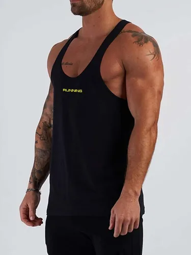 Vista 3 de GORGLITTER Camiseta sin mangas con estampado de letras y espalda en Y, para hombre
