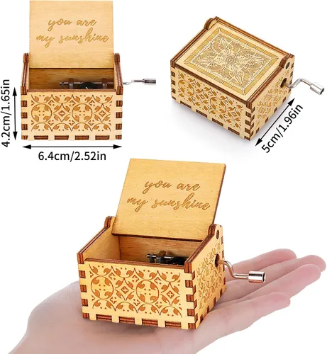 Vista 5 de cobee You are My Sunshine - Cajas de música de manivela, cajas de música de madera, mini caja de música clásica de madera vintage, regalo