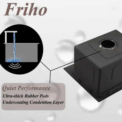 Vista 6 de Friho Fregadero de barra empotrable negro de 15 x 15 pulgadas, fregadero de cocina de acero inoxidable de un solo tazón montado en superficie