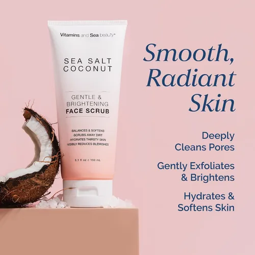 Vista 2 de Exfoliante facial suave e iluminador con sal marina y coco – Exfolia, hidrata y reduce imperfecciones – Limpiador facial equilibrante para todo tipo