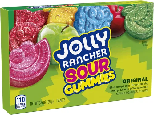 Vista 7 de JOLLY RANCHER Sour Gummies - Caja de dulces con sabor a fruta surtida, 3.5 onzas Gomitas Jolly RANCHER con sabor a fruta en una caja de película