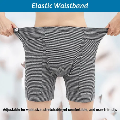 Vista 5 de Pantalones de ostomía para hombre para bolsa de orina, ropa interior de incontinencia posoperatoria con bolsillo de drenaje, algodón transpirable