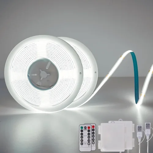 Vista 12 de OMIKA Tira de luces LED COB RGB de 6.6 pies, funciona con pilas, control remoto, regulable, cambio de color, tira de luces LED de batería, cortables