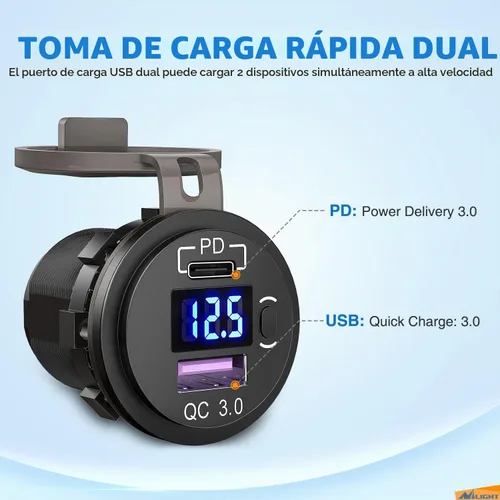 Vista 9 de Nilight Enchufe USB PD tipo C y QC 3.0 USB de carga rápida 12V 24V Enchufe de coche Voltímetro Interruptor de encendido/apagado Kit de alambre