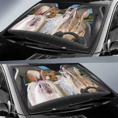Vista 2 de Parasol para parabrisas de coche de conejo, protector solar de animal familiar, reflector UV, cubierta de parasol para ventana delantera