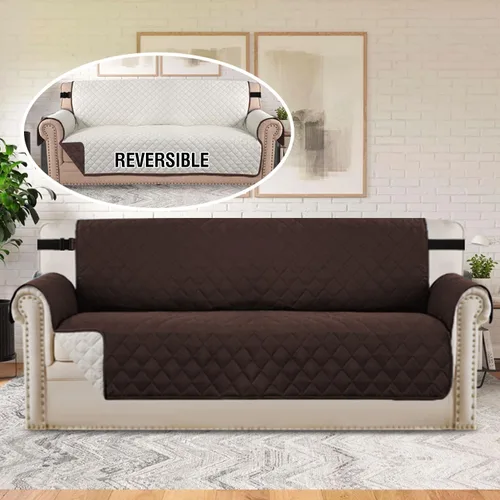 Vista 75 de H.VERSAILTEX Funda de sofá resistente al agua para sofá de 3 cojines, reversible, protector de muebles acolchado con correa elástica, funda de sofá