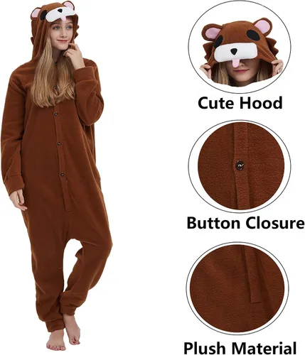 Vista 3 de SimZoo Adult Animal Onesie Pajamas, Men and Women's Animal Cosplay Costume Sleepwear, One-Piece Unisex Homewear
