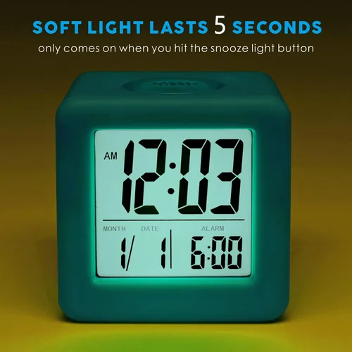 Vista 3 de Plumeet Reloj despertador digital para niños con repetición y luz nocturna blanca, reloj despertador de viaje de fácil configuración, hora, fecha