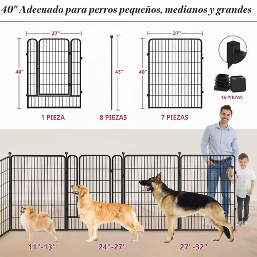 Vista 6 de Corralito para perros, 40 pulgadas, 8 paneles, valla para perros al aire libre, resistente, corral para perros grandes, medianos y pequeños, corral