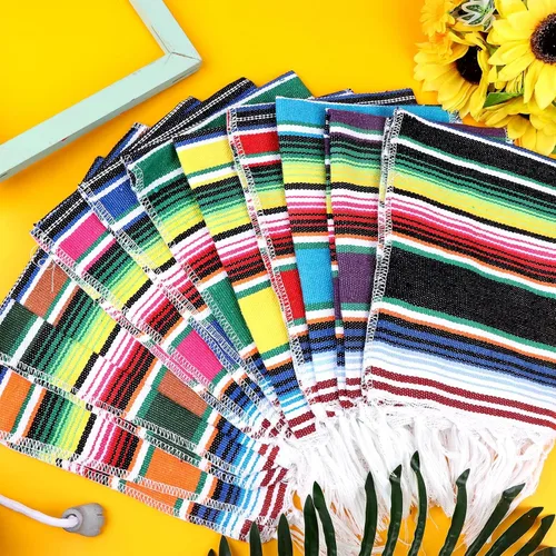 Vista 4 de Paquete de 12 manteles individuales mexicanos, 12.99 x 18.89 pulgadas, manteles individuales mexicanos de serape mexicano, manteles individuales